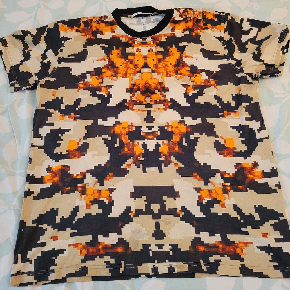 Givenchy Pixel Pattern Tee in Orange and Black